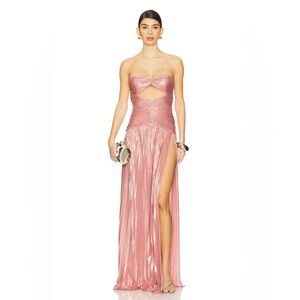 Retrofete Mallory pink shimmer cut out strapless slit gown S wedding guest gala